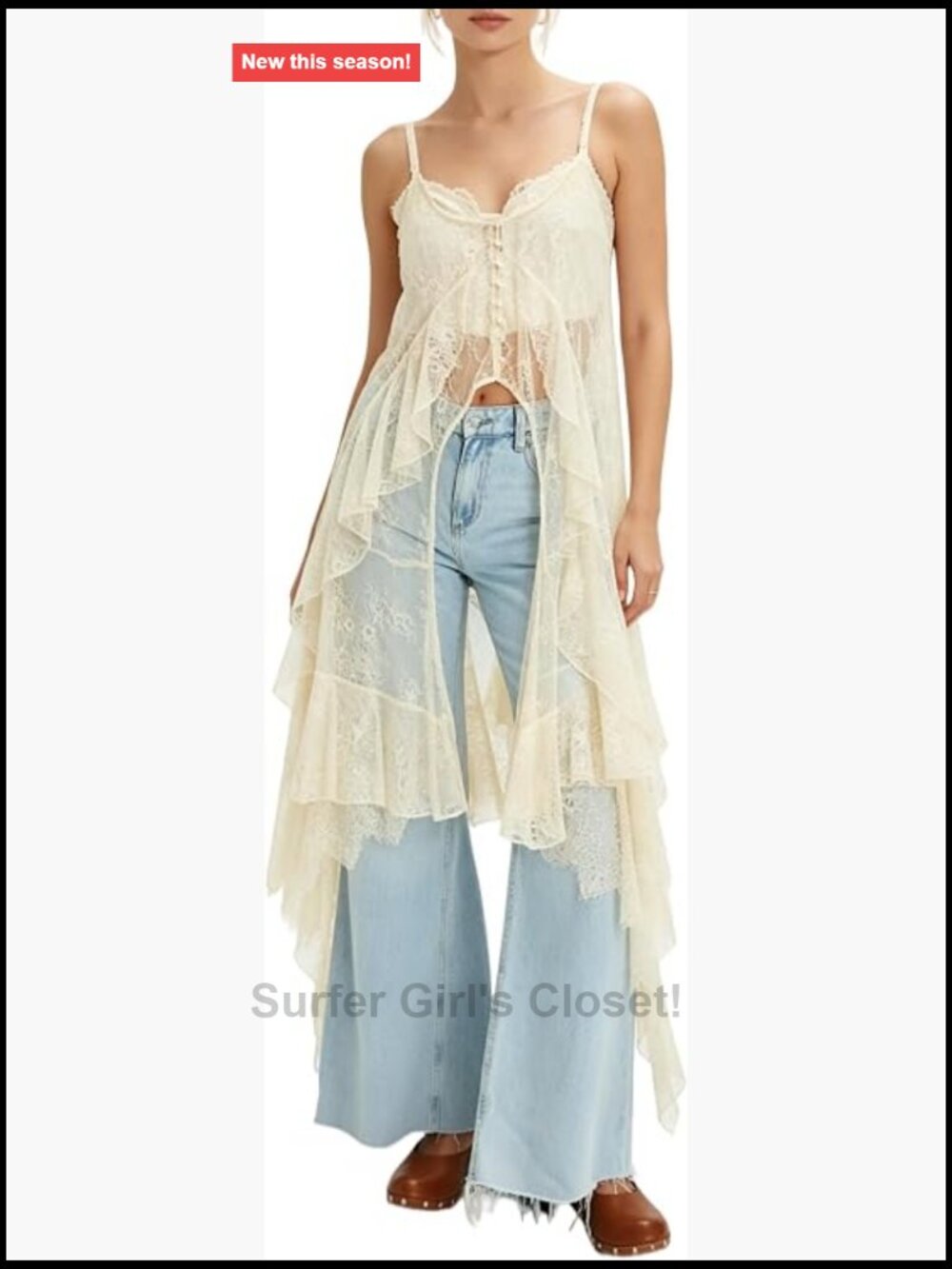 Women Sheer Lace Maxi Tank Top Spaghetti Strap Boho Camisole